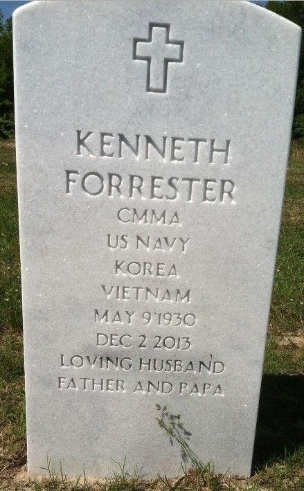 <i class="material-icons" data-template="memories-icon">stars</i><br/>Kenneth  Forrester, Navy, CMMA<br/>Born 5/9/1930<br/>Passed on 12/2/2013<br/><div class='remember-wall-long-description'>Kenneth Forrester- Our Daddy and Papaw. We miss you every day.</div><a class='btn btn-primary btn-sm mt-2 remember-wall-toggle-long-description' onclick='initRememberWallToggleLongDescriptionBtn(this)'>Learn more</a>