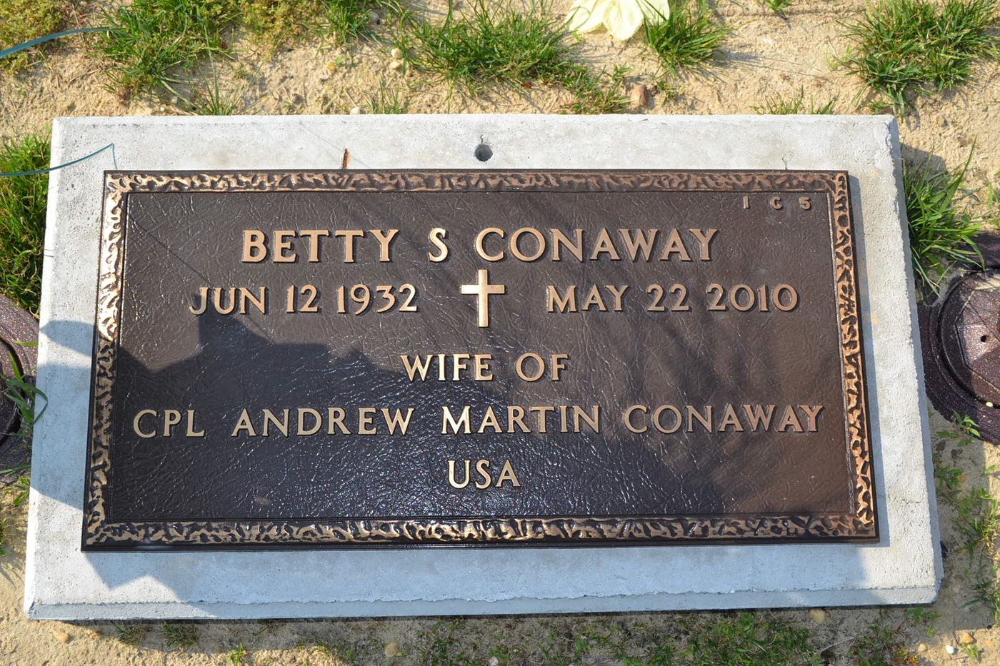 <i class="material-icons" data-template="memories-icon">account_balance</i><br/>Betty Conaway<br/>Born 6/12/1932<br/>Passed on 5/22/2010<br/>Posted by: Jacques R Conaway<br/><div class='remember-wall-long-description'>Miss you, Aunt Betty.</div><a class='btn btn-primary btn-sm mt-2 remember-wall-toggle-long-description' onclick='initRememberWallToggleLongDescriptionBtn(this)'>Learn more</a>