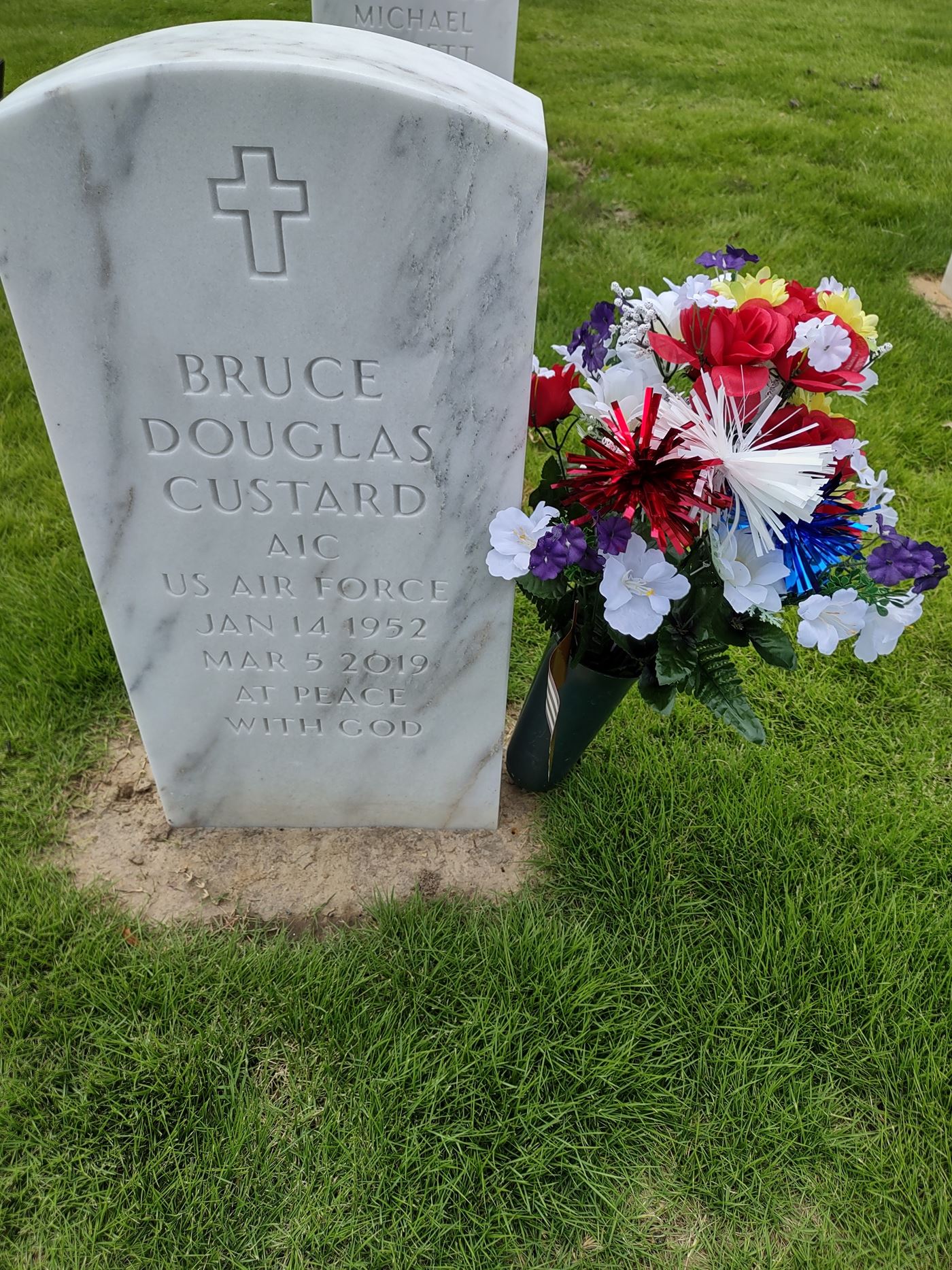 <i class="material-icons" data-template="memories-icon">message</i><br/>Bruce  Custard , Air Force<br/>Born 1/14/1952<br/>Passed on 3/5/2019<br/>Posted by: Nancy-Lee Germonprez<br/><div class='remember-wall-long-description'>
  In honor of those who served to protect us.</div><a class='btn btn-primary btn-sm mt-2 remember-wall-toggle-long-description' onclick='initRememberWallToggleLongDescriptionBtn(this)'>Learn more</a>