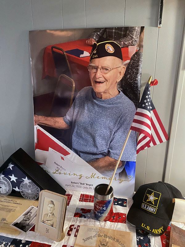 <i class="material-icons" data-template="memories-icon">cloud</i><br/>Robert Boyce, Army, Lieutenant <br/>Posted by: Robin R.<br/><div class='remember-wall-long-description'>In memory of my father, WWII veteran Robert Boyce, who left us last year at age 100.</div><a class='btn btn-primary btn-sm mt-2 remember-wall-toggle-long-description' onclick='initRememberWallToggleLongDescriptionBtn(this)'>Learn more</a>