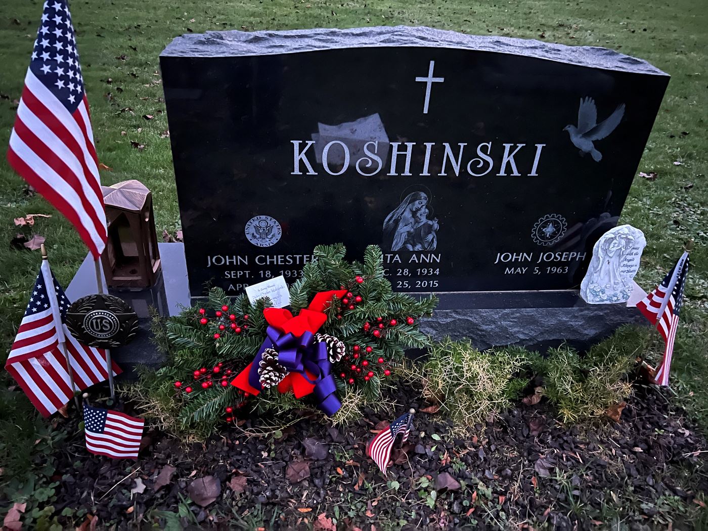 <i class="material-icons" data-template="memories-icon">stars</i><br/>John C Koshinski, Army<br/><div class='remember-wall-long-description'>
  John C Koshinski for his dedicated service to his country and the United States Army!</div><a class='btn btn-primary btn-sm mt-2 remember-wall-toggle-long-description' onclick='initRememberWallToggleLongDescriptionBtn(this)'>Learn more</a>