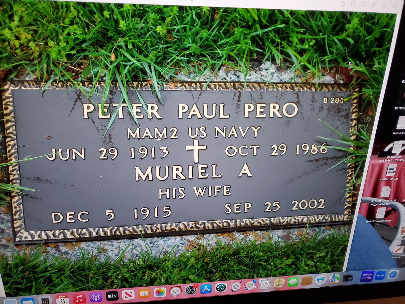 <i class="material-icons" data-template="memories-icon">account_balance</i><br/>Peter Pero, Navy, MAM2<br/>Born 7/29/1913<br/>Passed on 10/29/1986<br/>Posted by: Melissa Greco<br/><div class='remember-wall-long-description'>Thank you Pa for your Service I'm sorry you never got to see me enlist and follow in your footsteps. Fair Winds and following Seas, I have the watch.</div><a class='btn btn-primary btn-sm mt-2 remember-wall-toggle-long-description' onclick='initRememberWallToggleLongDescriptionBtn(this)'>Learn more</a>