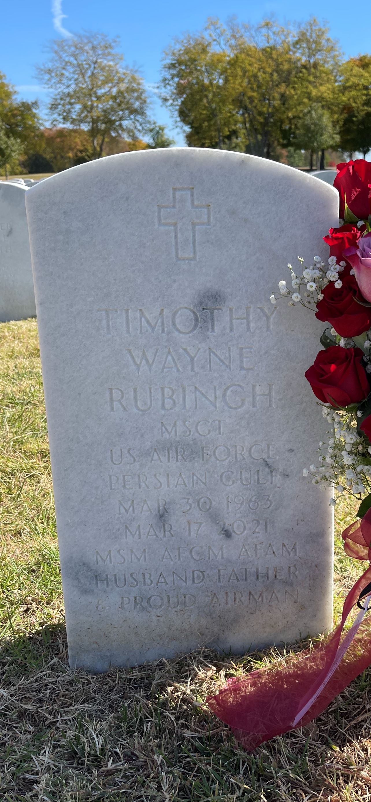 <i class="material-icons" data-template="memories-icon">message</i><br/>Timothy  Rubingh, Air Force, Master Sergeant <br/>Born 3/30/1963<br/>Passed on 3/17/2021<br/>Posted by: Tricia Rubingh<br/><div class='remember-wall-long-description'>Every day there are thoughts of you that make me smile or laugh! You gave us so many memories to fill our lifetime. I am so appreciative of everything you did for our little family of 3. We love you!</div><a class='btn btn-primary btn-sm mt-2 remember-wall-toggle-long-description' onclick='initRememberWallToggleLongDescriptionBtn(this)'>Learn more</a>