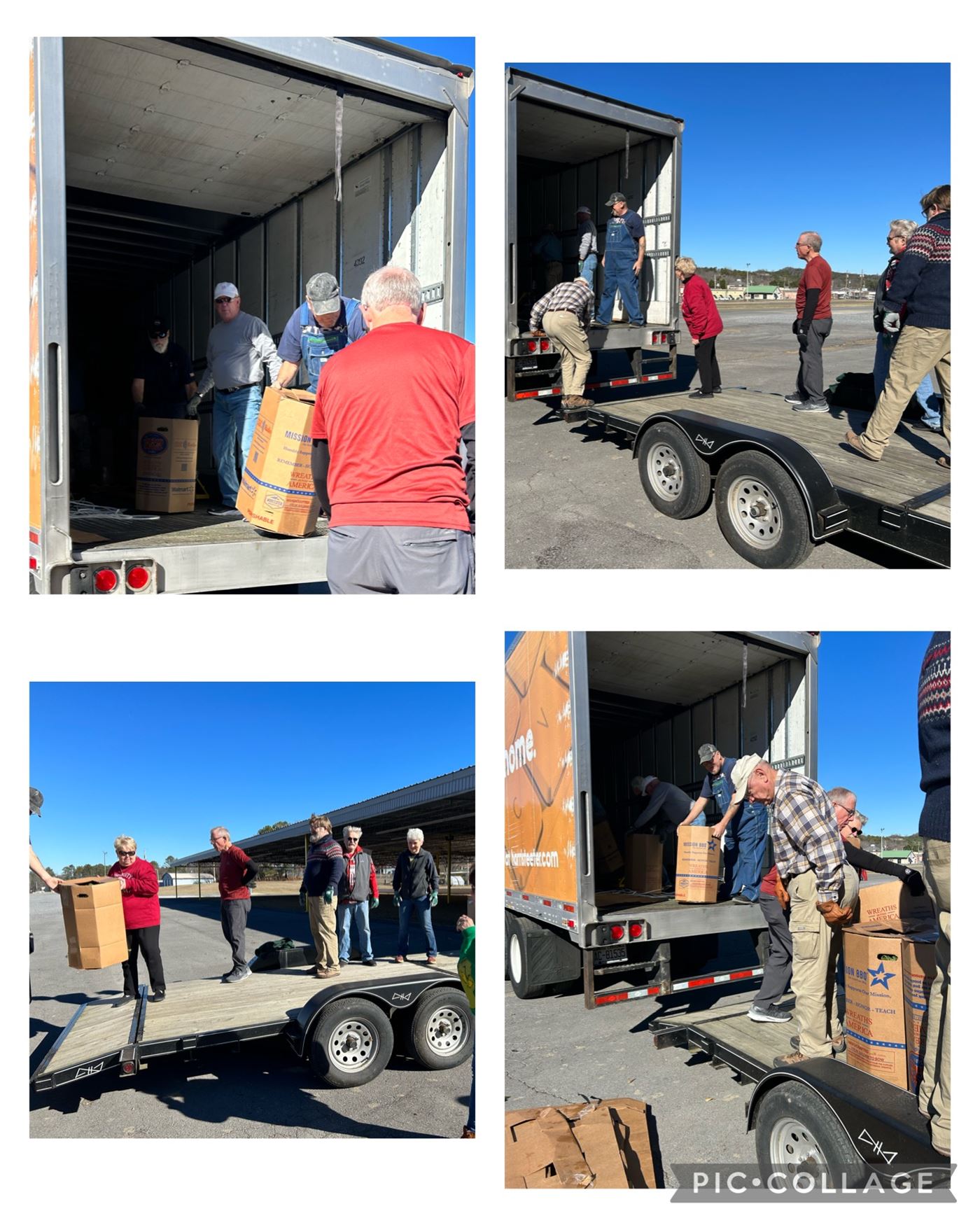 Unloading our wreath delivery of 60 boxes = 720 wreaths!