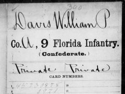 <i class="material-icons" data-template="memories-icon">chat_bubble</i><br/>William Polk Davis<br/><div class='remember-wall-long-description'>William Polk Davis Private Co. A, 9th Florida Infantry Confederate States of America January 15th, 1845 - September 26th, 1926He enlisted in the Gulf Coast Rangers on January 1st, 1863 at Bay Port, Florida. He was paroled at Lynchburg, Virginia on April 15th, 1865</div><a class='btn btn-primary btn-sm mt-2 remember-wall-toggle-long-description' onclick='initRememberWallToggleLongDescriptionBtn(this)'>Learn more</a>