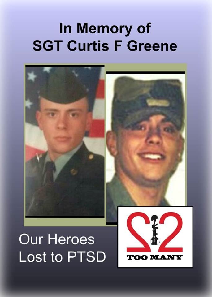 <i class="material-icons" data-template="memories-icon">cloud</i><br/>Curtis F.  Greene<br/><div class='remember-wall-long-description'>22 Too Many - In Memory of 
SGT Curtis F. Greene
8/7/79 – 12/6/04
331st Signal Battalion Fort Riley, Kansas

Hometown: Roanoke, Virginia Graduated high school at Jordan Matthews High School, Siler City North Carolina. Curtis enjoyed spending time with family and friends, classic rock & alternative music, surfing, baseball (White Sox), football (Virginia Tech, Tampa Bay Buccaneers), and he loved to travel.
#22toomany #OurHeroes are #NeverForgotten</div><a class='btn btn-primary btn-sm mt-2 remember-wall-toggle-long-description' onclick='initRememberWallToggleLongDescriptionBtn(this)'>Learn more</a>