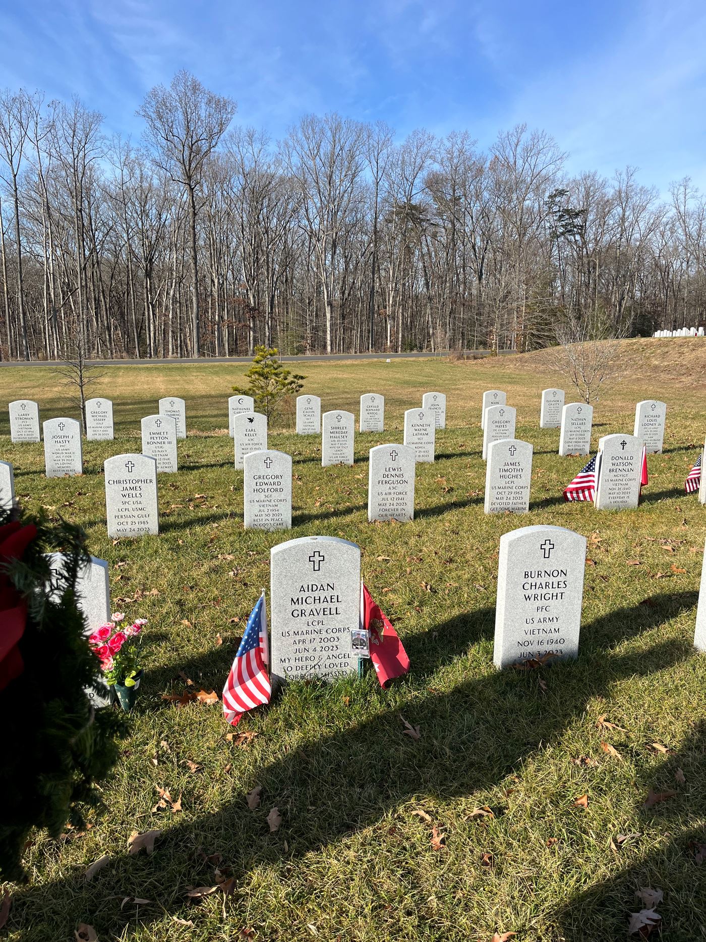 <i class="material-icons" data-template="memories-icon">account_balance</i><br/>Aidan Michael Gravell, Marine Corps<br/><div class='remember-wall-long-description'>Wonderful son, grandson, nephew, cousin, boyfriend & friend. Always missed & loved forever. Gone too soon.</div><a class='btn btn-primary btn-sm mt-2 remember-wall-toggle-long-description' onclick='initRememberWallToggleLongDescriptionBtn(this)'>Learn more</a>