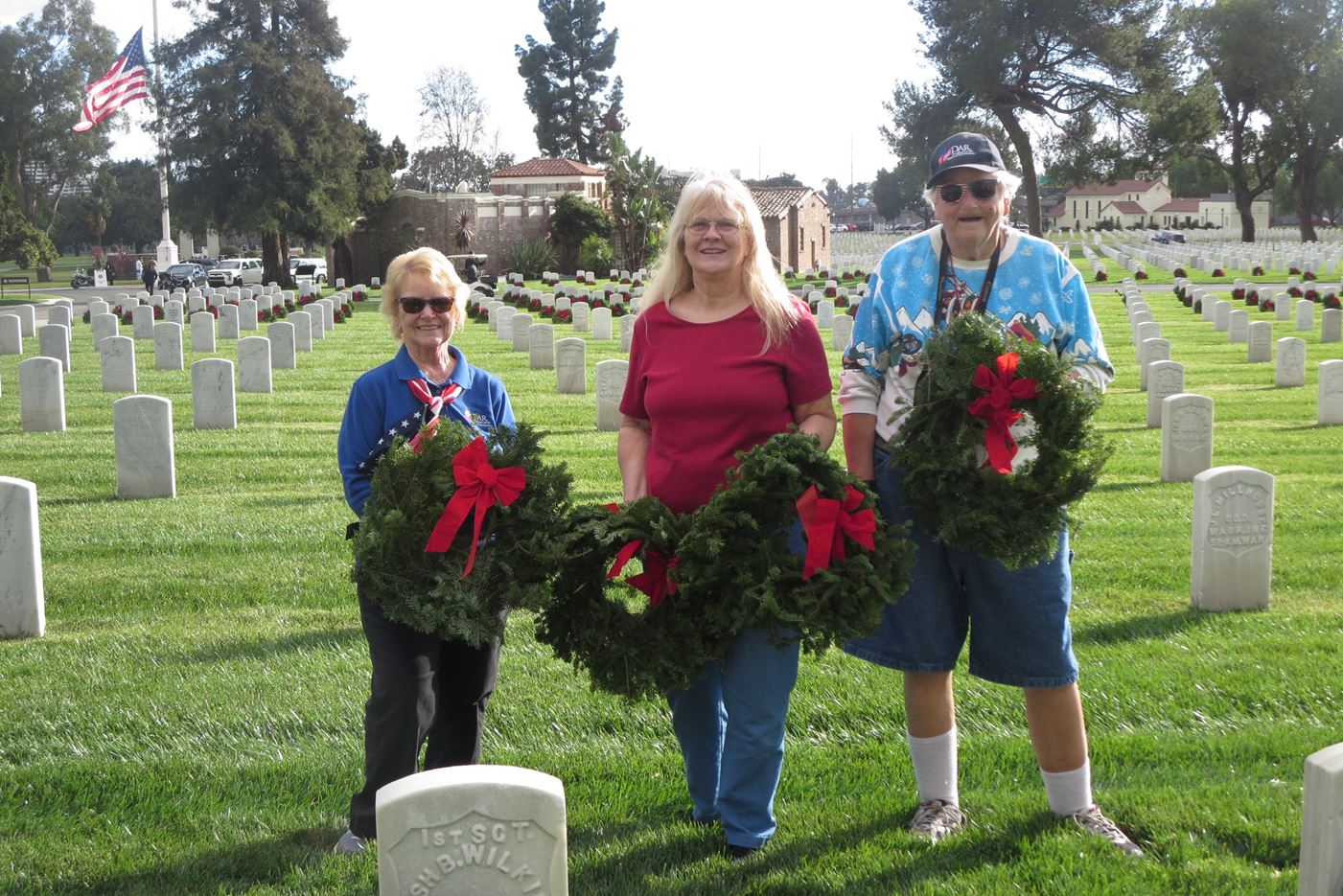Our three members of the San Fernando Valley Chapter of DAR who were able to place wreaths.
