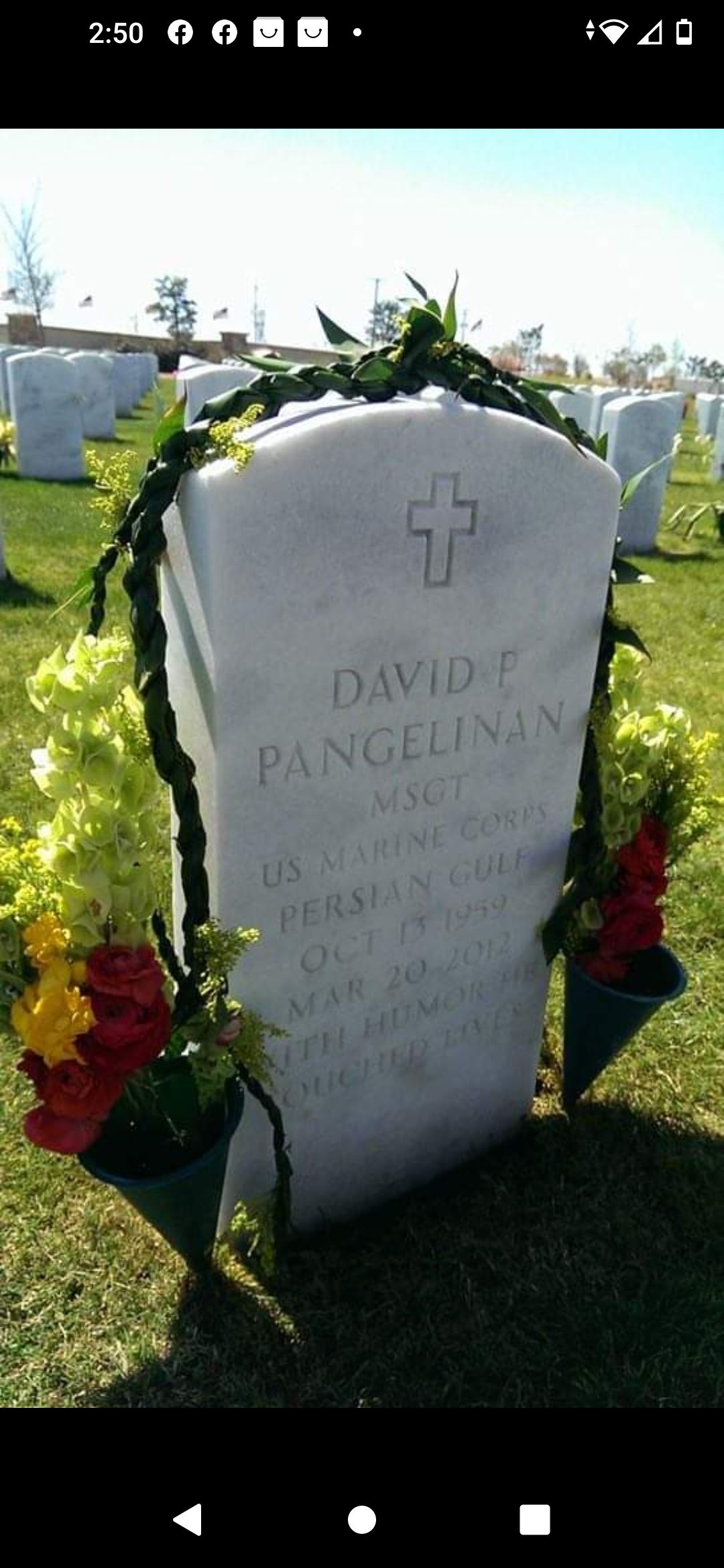 <i class="material-icons" data-template="memories-icon">stars</i><br/>David Pangelinan, Marine Corps<br/><div class='remember-wall-long-description'>We would like to continue honoring and celebrating the life of 
DAVID P. PANGELINAN. 

He was always known as the cool dad, the funny uncle, the favorite son-in-law & "Nao" brother-in-law and the most kindest and giving person. 

A Devil dog to the core that never forgot his roots from a tiny island called Guam, his pride in his calling and culture paved ways for new generations to follow in his footsteps.

Thank you for all you did dad! OORAH Hu Guiya Hao, CHEE HOOOOO!</div><a class='btn btn-primary btn-sm mt-2 remember-wall-toggle-long-description' onclick='initRememberWallToggleLongDescriptionBtn(this)'>Learn more</a>