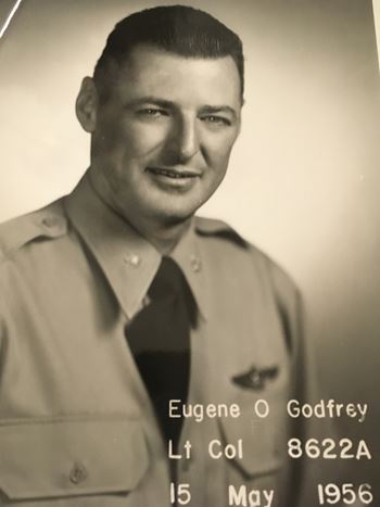 <i class="material-icons" data-template="memories-icon">account_balance</i><br/>Ret. Col. Eugene Oakes  Godfrey, Air Force<br/><div class='remember-wall-long-description'>Eugene Oakes Godfrey (USAF) Col. Ret.
Veteran WWII, Korean Conflict, Viet Nam.
Passed in 2016, dearly missed.</div><a class='btn btn-primary btn-sm mt-2 remember-wall-toggle-long-description' onclick='initRememberWallToggleLongDescriptionBtn(this)'>Learn more</a>