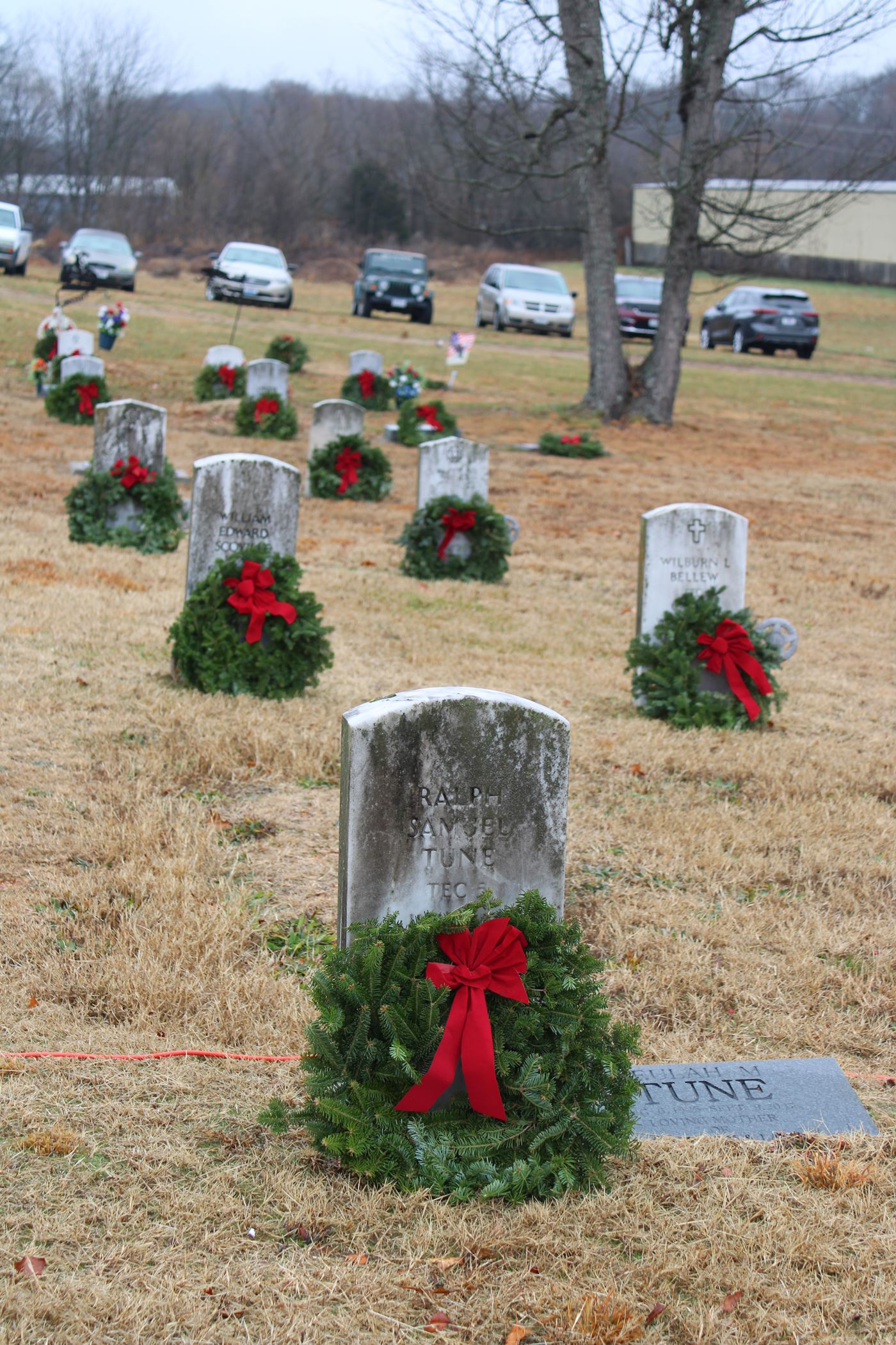 All 199 veterans graves at the Veterans Memorial Cemetery, Mtn. View, Missouri received a fresh evergreen wreath with a red ribbon on it on Saturday, December 16, 2023.&nbsp; These wreaths were purchased by donors and placed on these graves by volunteers<br>