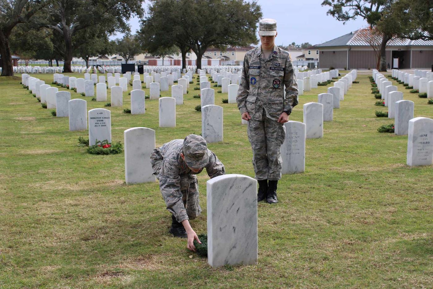 With respect and gratitude, Cadets Bouchard and Swarthout lay wreaths to honor those who served. Every wreath represents a life dedicated to defending our freedom.