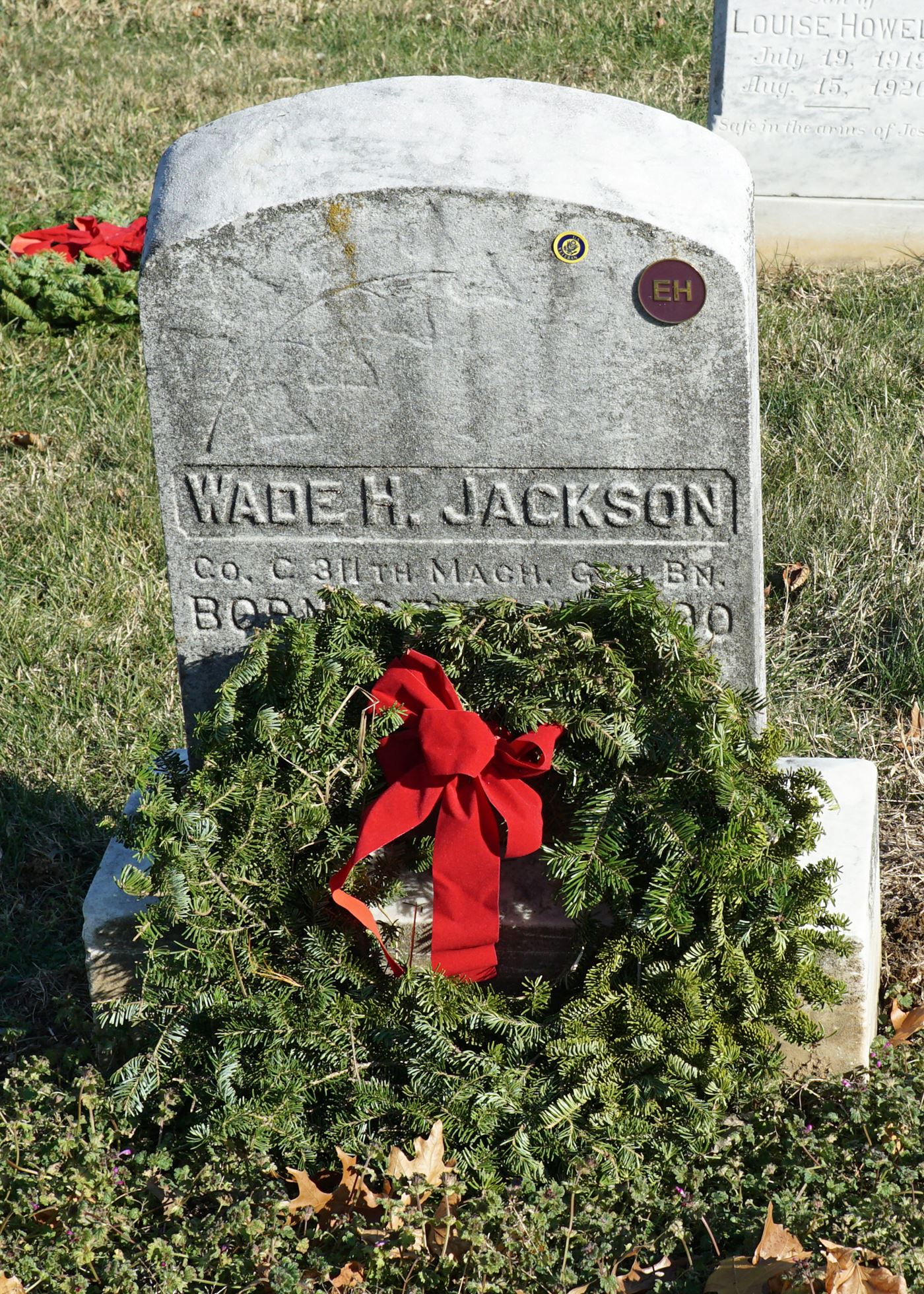 Wreath is placed on the grave of Wade Jackson, a WWI soldier who was killed in action. Jackson-Perks American Legion Post 71 is named after Jackson &amp; fellow WWI soldier James Perks.