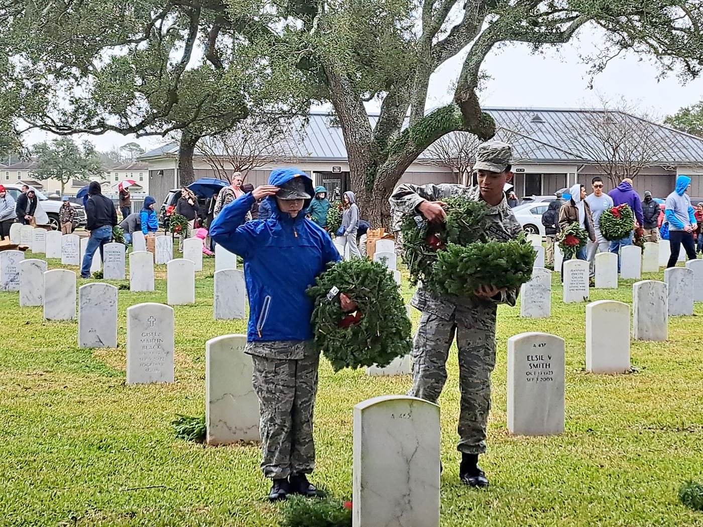 Carrying the wreaths with pride, our cadets stand as a symbol of respect and remembrance for the heroes buried at Biloxi National Cemetery.