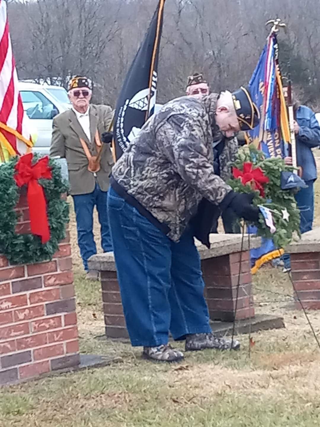 United States Army Veteran Ron Evins, West Plains, Missouri, Disable American Veterans, places the United States Space Force Ceremonial Wreath<br>