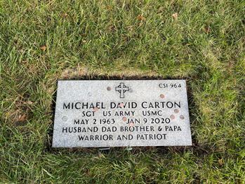 <i class="material-icons" data-template="memories-icon">stars</i><br/>Michael  Carton, Marine Corps<br/><div class='remember-wall-long-description'>We will always love you Mike. You are our hero and true patriot.</div><a class='btn btn-primary btn-sm mt-2 remember-wall-toggle-long-description' onclick='initRememberWallToggleLongDescriptionBtn(this)'>Learn more</a>