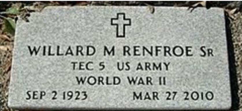 <i class="material-icons" data-template="memories-icon">chat_bubble</i><br/>Willard M. Renfroe<br/><div class='remember-wall-long-description'>Willard M. Renfroe - Army Air Corps - Technician 5 - World War II, South Pacific - September 9, 1923 - March 27, 2010 - (Brownwood Cemetery, Sandersville, GA)</div><a class='btn btn-primary btn-sm mt-2 remember-wall-toggle-long-description' onclick='initRememberWallToggleLongDescriptionBtn(this)'>Learn more</a>