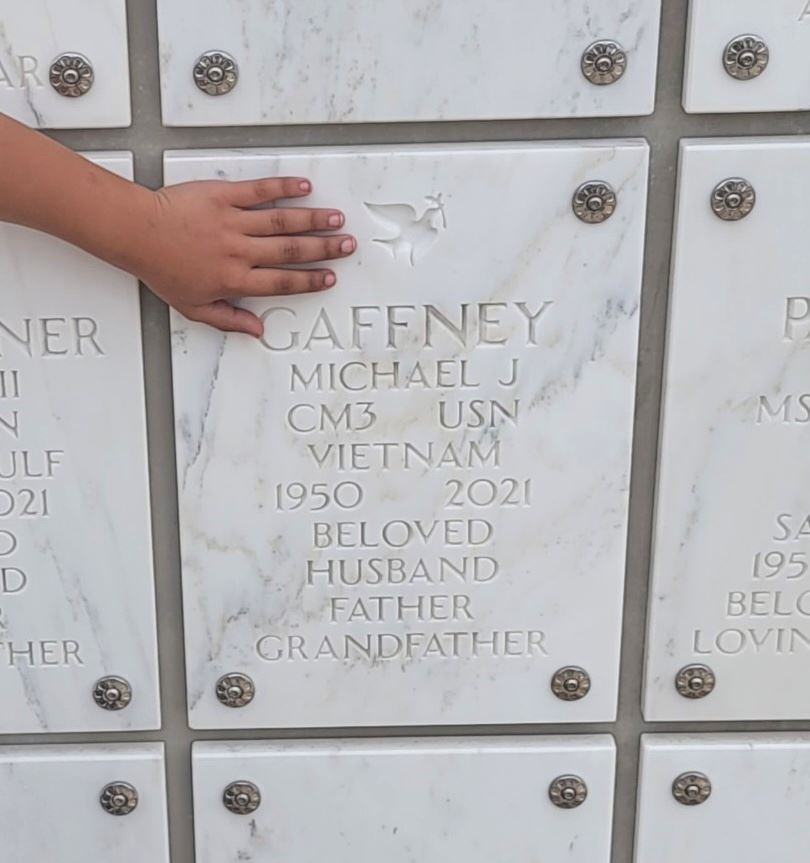 <i class="material-icons" data-template="memories-icon">account_balance</i><br/>Michael Gaffney, CM3, USN, Vietnam, Navy<br/><div class='remember-wall-long-description'>Thank you for your service and sacrifice CM3 Michael Gaffney. You will forever be remembered by so many; many of whom have never met you but get to experience the blessings that your upstanding sons are to others every day.</div><a class='btn btn-primary btn-sm mt-2 remember-wall-toggle-long-description' onclick='initRememberWallToggleLongDescriptionBtn(this)'>Learn more</a>