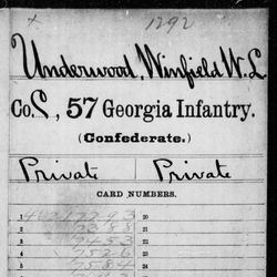 <i class="material-icons" data-template="memories-icon">chat_bubble</i><br/>Winfield W. L. Underwood, <br/><div class='remember-wall-long-description'>Winfield W. L. Underwood - Private - Co. C, 57th GA Infantry - Confederate States of America - 1831 - September, 1889 - (His grave is unmarked) Antioch Christian Church Cemetery, Oconee, Washington County, GA He enlisted as a Private on May 8, 1862. Private Underwood was wounded at Baker's Creek, Mississippi on May 16, 1863 and captured at Vicksburg, Mississippi on July 4, 1863. He was paroled there on July 7, 1865.</div><a class='btn btn-primary btn-sm mt-2 remember-wall-toggle-long-description' onclick='initRememberWallToggleLongDescriptionBtn(this)'>Learn more</a>
