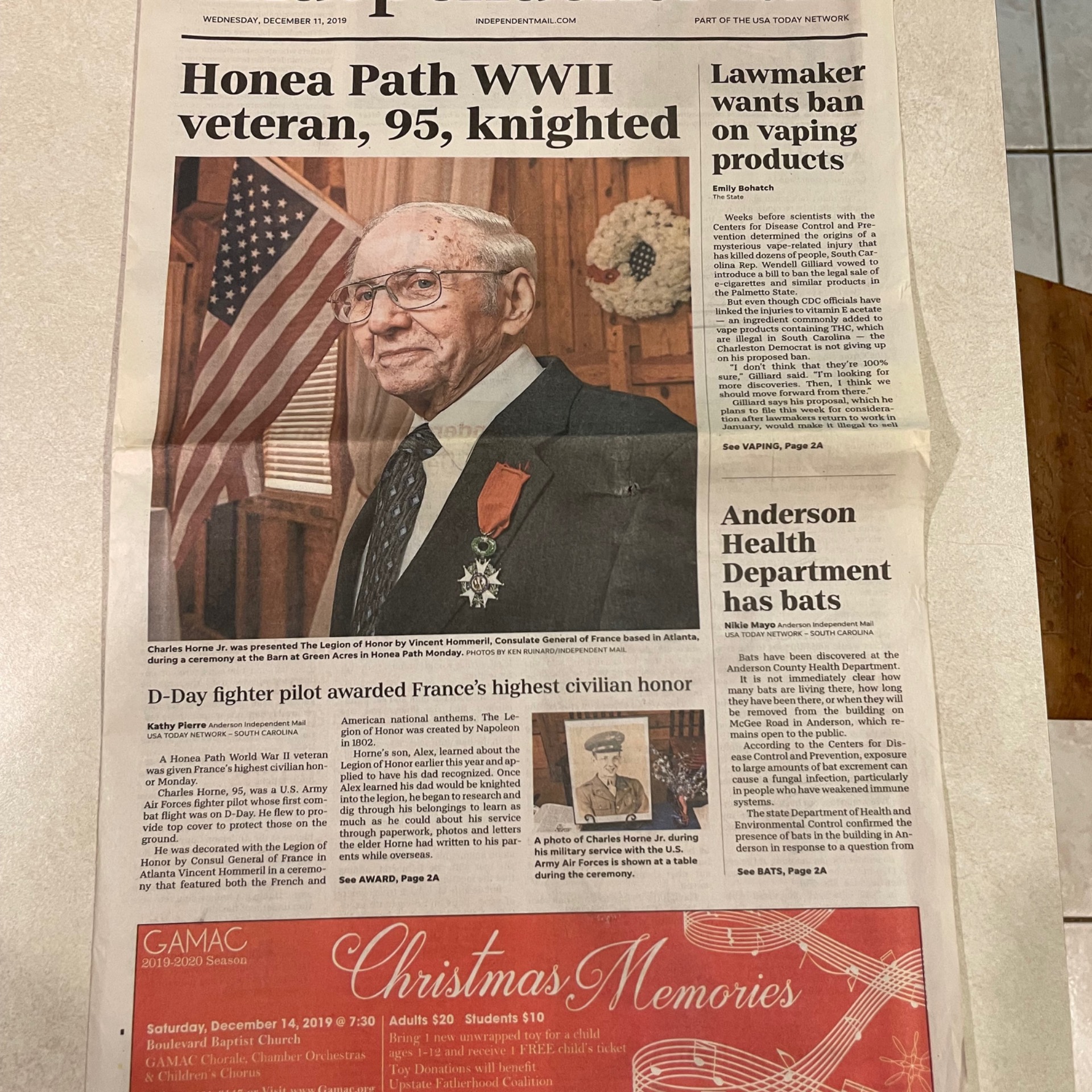 <i class="material-icons" data-template="memories-icon">chat_bubble</i><br/>Posted by: Alex  Horne<br/><div class='remember-wall-long-description'>Recipient of the French Legion Medal of Honor, rank of Chevalier. First combat mission was 06June1944 flying a P47 Thunderbolt over the beaches of Normandy. Age? 20yrs & 7days</div><a class='btn btn-primary btn-sm mt-2 remember-wall-toggle-long-description' onclick='initRememberWallToggleLongDescriptionBtn(this)'>Learn more</a>