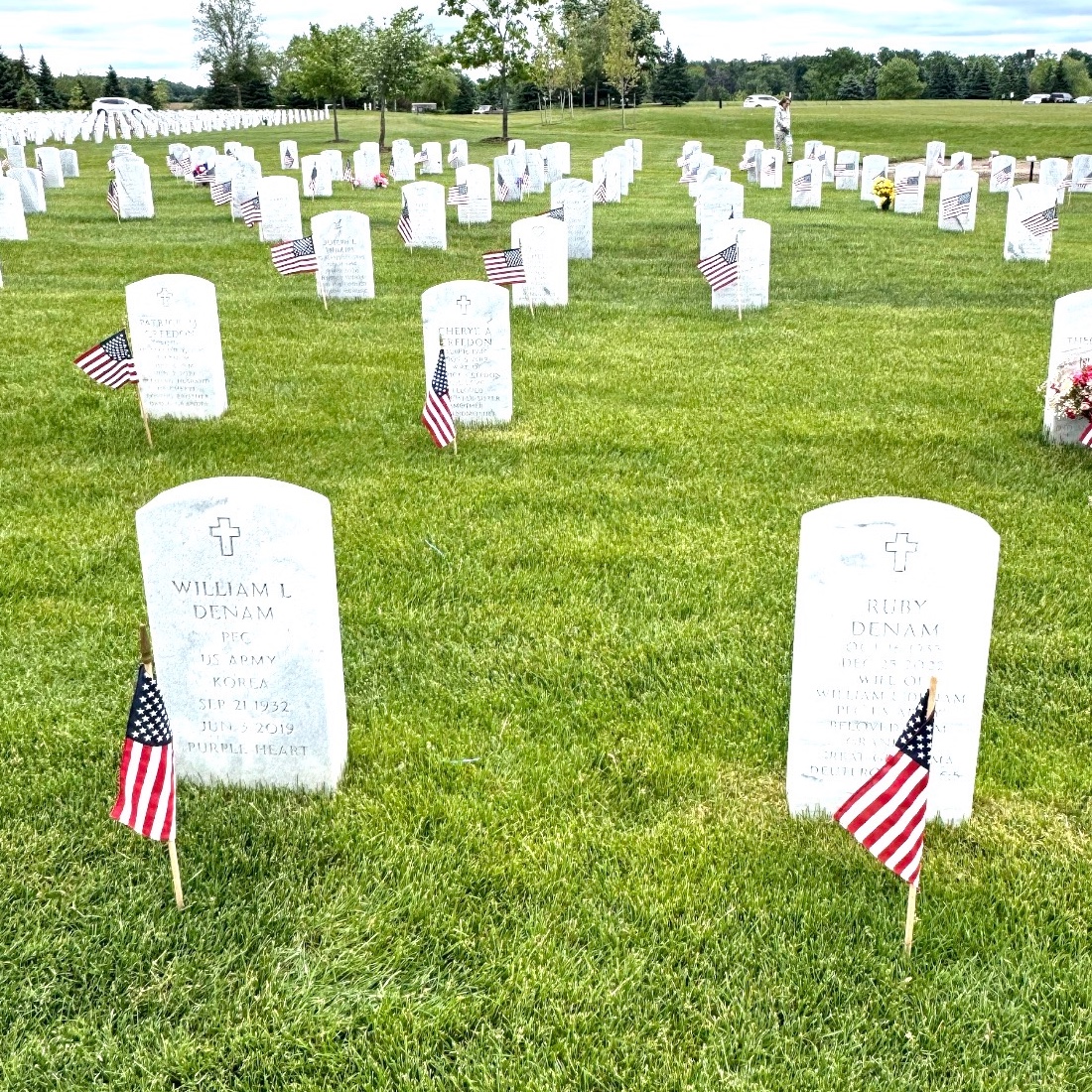 <i class="material-icons" data-template="memories-icon">chat_bubble</i><br/>William l Denam, Army, PFC<br/>Posted by: Bob Denam & Amber Taylor<br/><div class='remember-wall-long-description'>In honor of PFC William L Denam, US Army, Purple Heart recipient. Sep 21, 1932 - June 3, 2019. Beloved husband to Ruby Denam, (buried next to him), loving father, grandfather, and great grandfather.</div><a class='btn btn-primary btn-sm mt-2 remember-wall-toggle-long-description' onclick='initRememberWallToggleLongDescriptionBtn(this)'>Learn more</a>