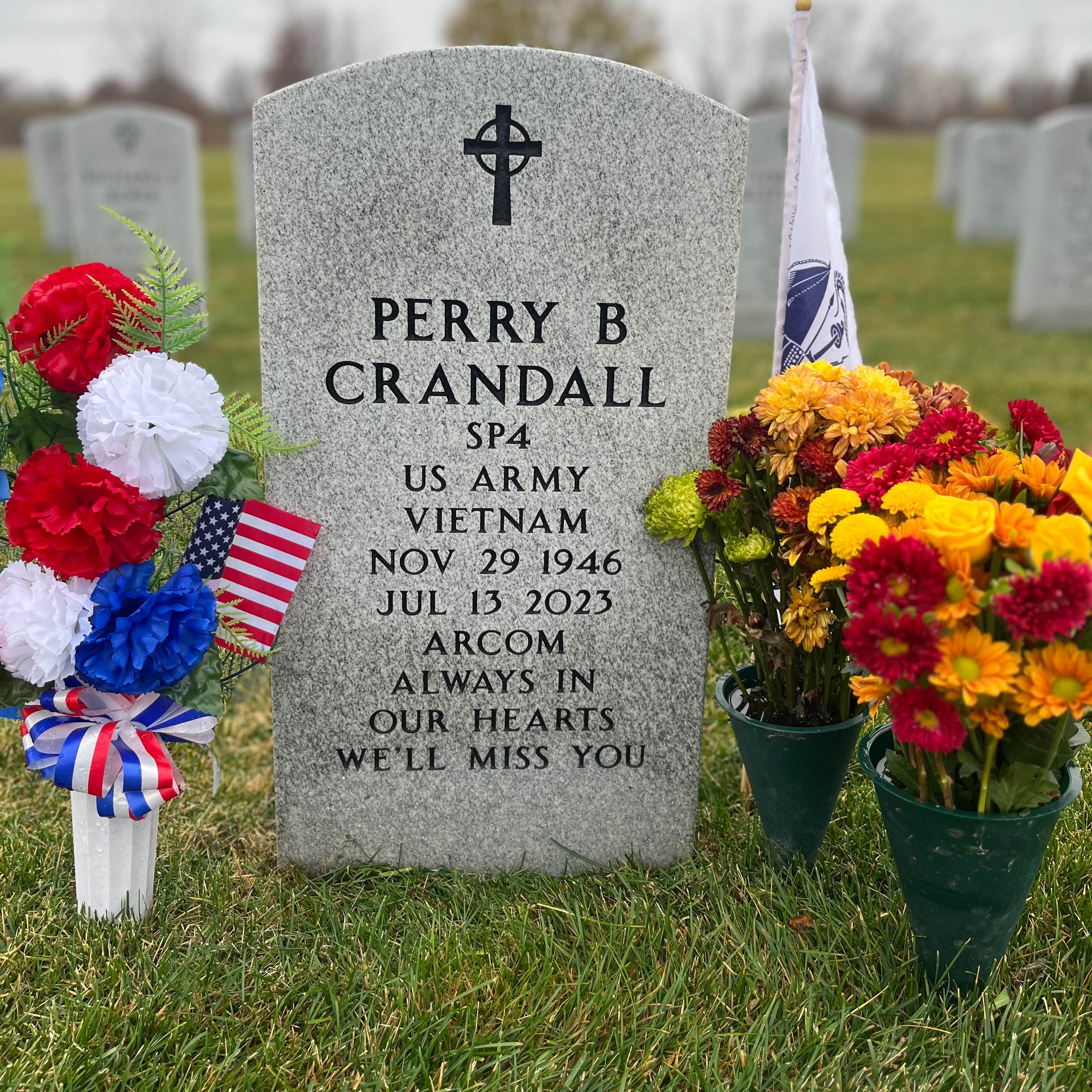 <i class="material-icons" data-template="memories-icon">chat_bubble</i><br/>Perry B Crandall, Army, SP4<br/>Born 11/29/1946<br/>Passed on 7/13/2023<br/>Posted by: Megan & Jeff<br/><div class='remember-wall-long-description'>To our hero, our dad!! Can’t believe this is year 2 that we won’t be able to celebrate Christmas together! We miss you so much! Continue to watch over us and sending little signals to let us know you are with us always! We love you!</div><a class='btn btn-primary btn-sm mt-2 remember-wall-toggle-long-description' onclick='initRememberWallToggleLongDescriptionBtn(this)'>Learn more</a>