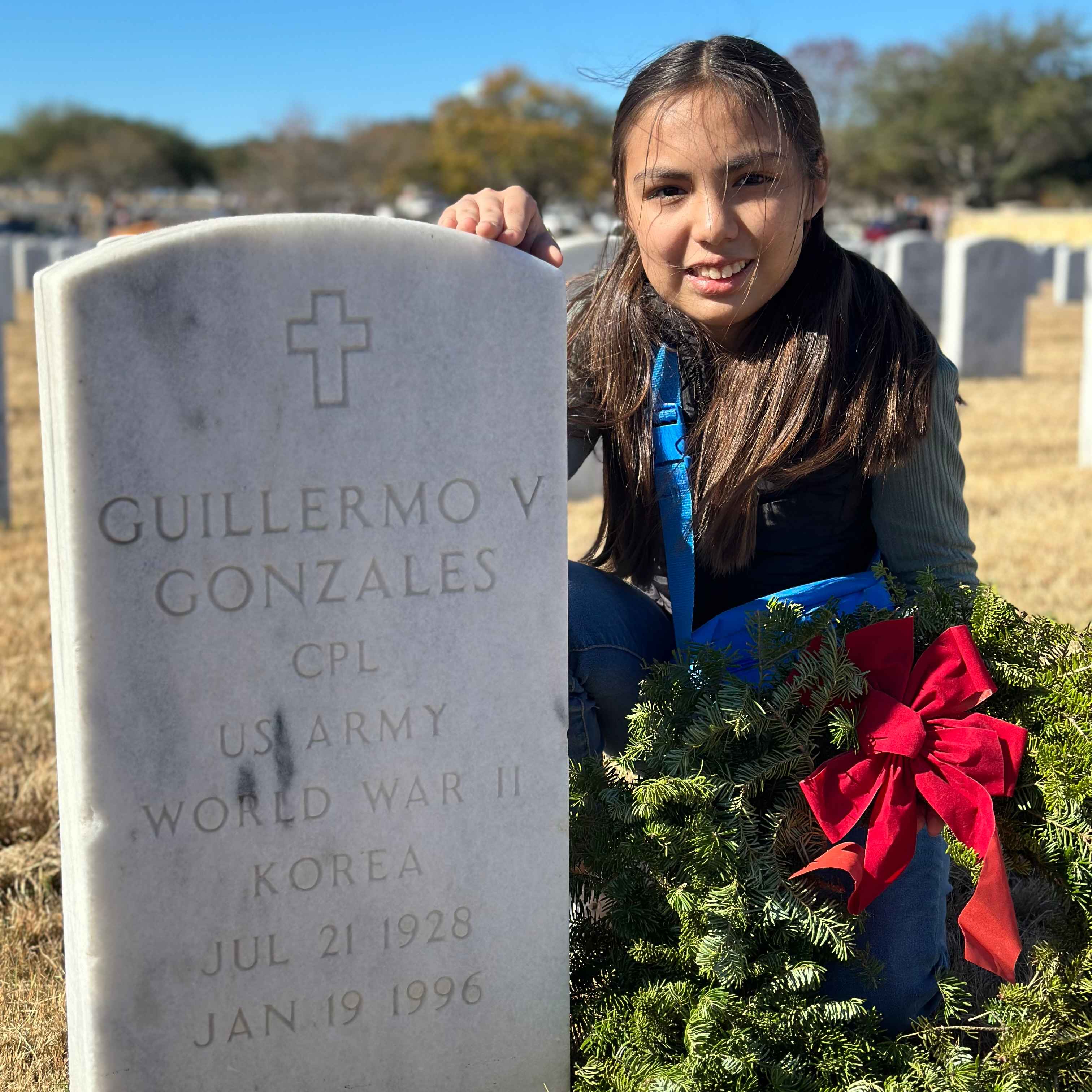 <i class="material-icons" data-template="memories-icon">chat_bubble</i><br/>Guillermo V. Gonzales, Army, CPL<br/>Born 7/21/1928<br/>Passed on 1/19/1996<br/>Posted by: Kaitlyn Cortez<br/><div class='remember-wall-long-description'>Remembering my great-grandfather and the sacrifices he made for our freedom.</div><a class='btn btn-primary btn-sm mt-2 remember-wall-toggle-long-description' onclick='initRememberWallToggleLongDescriptionBtn(this)'>Learn more</a>
