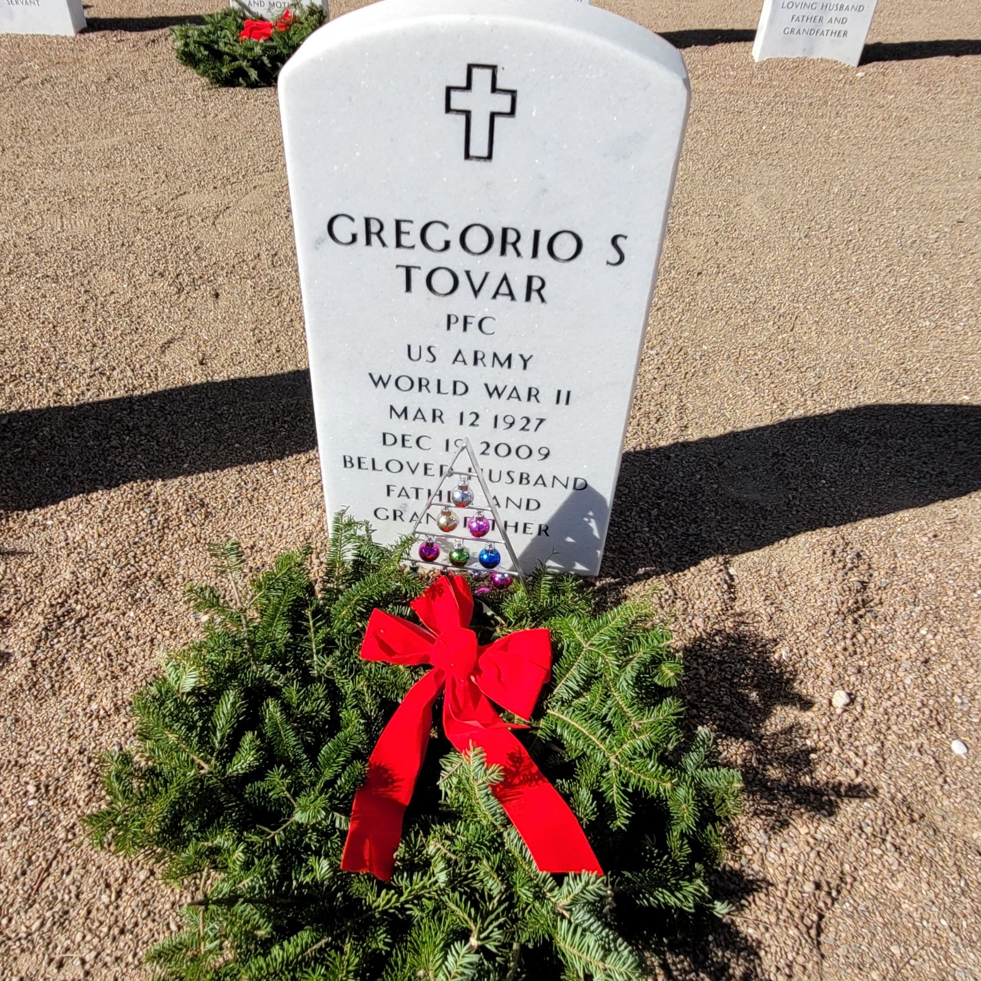 <i class="material-icons" data-template="memories-icon">chat_bubble</i><br/>GREGORIO TOVAR, Army, PFC<br/>Born 3/12/1927<br/>Passed on 12/19/2009<br/>Posted by: IDA AND ARTURO TOVAR<br/><div class='remember-wall-long-description'>To my father, GREGORIO S. TOVAR: Though you rest in Heaven, your love continues to protect and guide us. We feel you in every blessing God places before us. We honor you today and always. Love Ida and Tury Tovar.</div><a class='btn btn-primary btn-sm mt-2 remember-wall-toggle-long-description' onclick='initRememberWallToggleLongDescriptionBtn(this)'>Learn more</a>