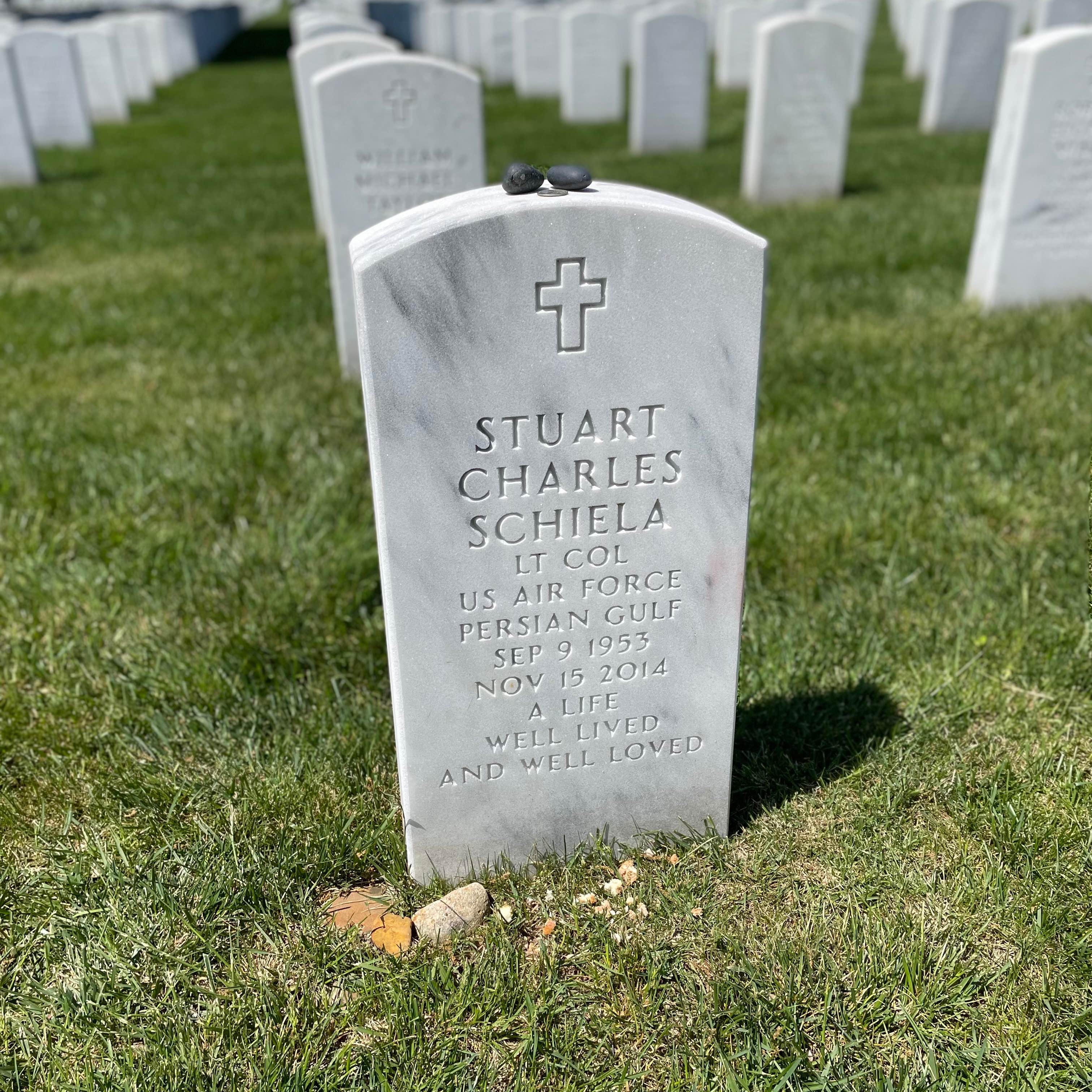 <i class="material-icons" data-template="memories-icon">chat_bubble</i><br/>Stuart Schiela, Lt Colonel <br/>Born 9/9/1953<br/>Passed on 11/15/2014<br/>Posted by: Nancy Schiela<br/><div class='remember-wall-long-description'>Remembering with much love!</div><a class='btn btn-primary btn-sm mt-2 remember-wall-toggle-long-description' onclick='initRememberWallToggleLongDescriptionBtn(this)'>Learn more</a>