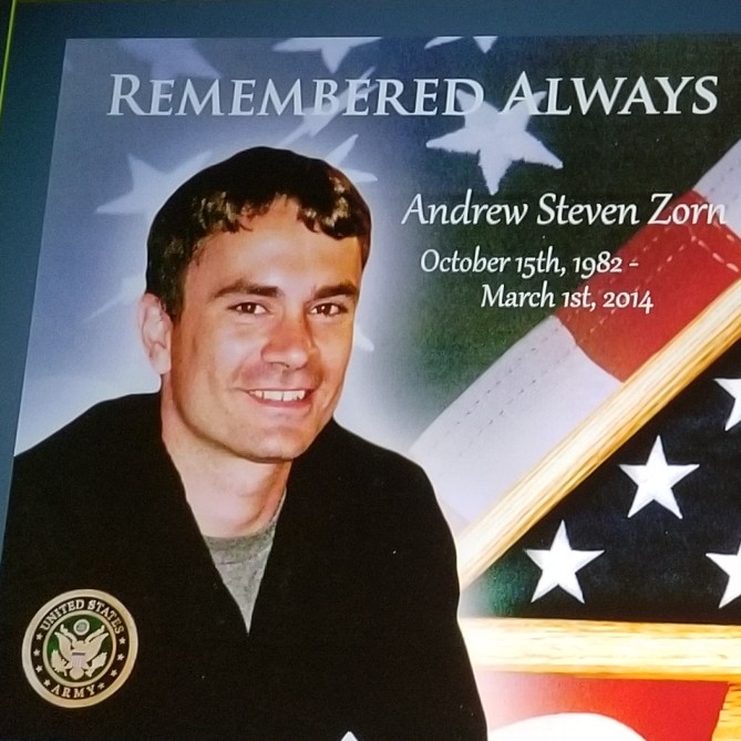 <i class="material-icons" data-template="memories-icon">chat_bubble</i><br/>Andrew Zorn, Army, Spec<br/>Born 10/15/1982<br/>Passed on 3/1/2014<br/>Posted by: Sally Schindel<br/><div class='remember-wall-long-description'>Forever loved.</div><a class='btn btn-primary btn-sm mt-2 remember-wall-toggle-long-description' onclick='initRememberWallToggleLongDescriptionBtn(this)'>Learn more</a>