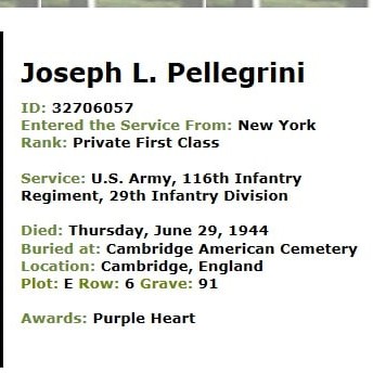 <i class="material-icons" data-template="memories-icon">chat_bubble</i><br/>Joseph L Pellegrini, Army, PFC<br/>Posted by: Mark Scannura<br/><div class='remember-wall-long-description'>We will never forget.</div><a class='btn btn-primary btn-sm mt-2 remember-wall-toggle-long-description' onclick='initRememberWallToggleLongDescriptionBtn(this)'>Learn more</a>
